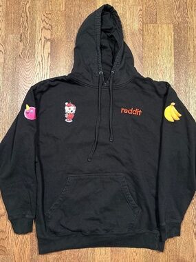 Reddit Snoo Canada Logo Narwhal Banana Black Fleece Hoodie Mens XL
